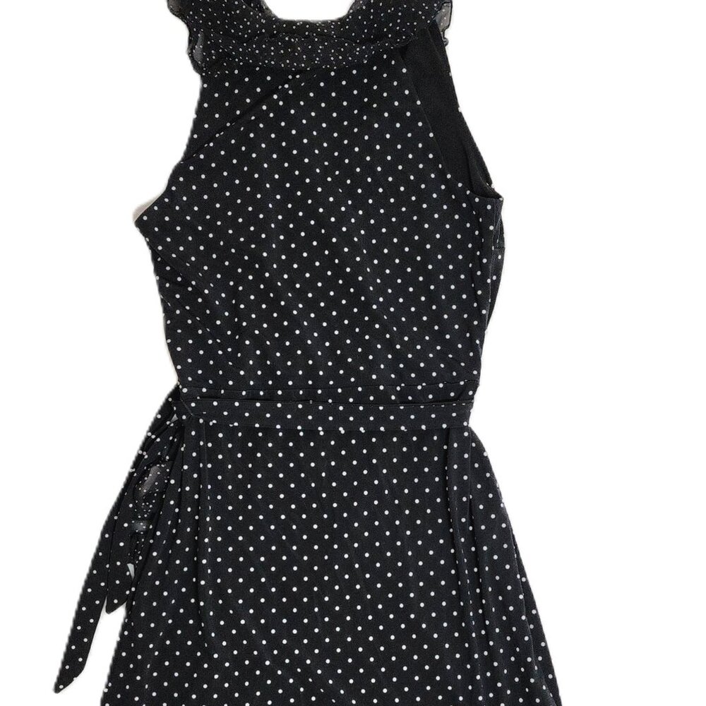White House Black Market B&W Flutter V-Neck Wrap Look Polka Dot Dress Size 0 - Picture 8 of 11
